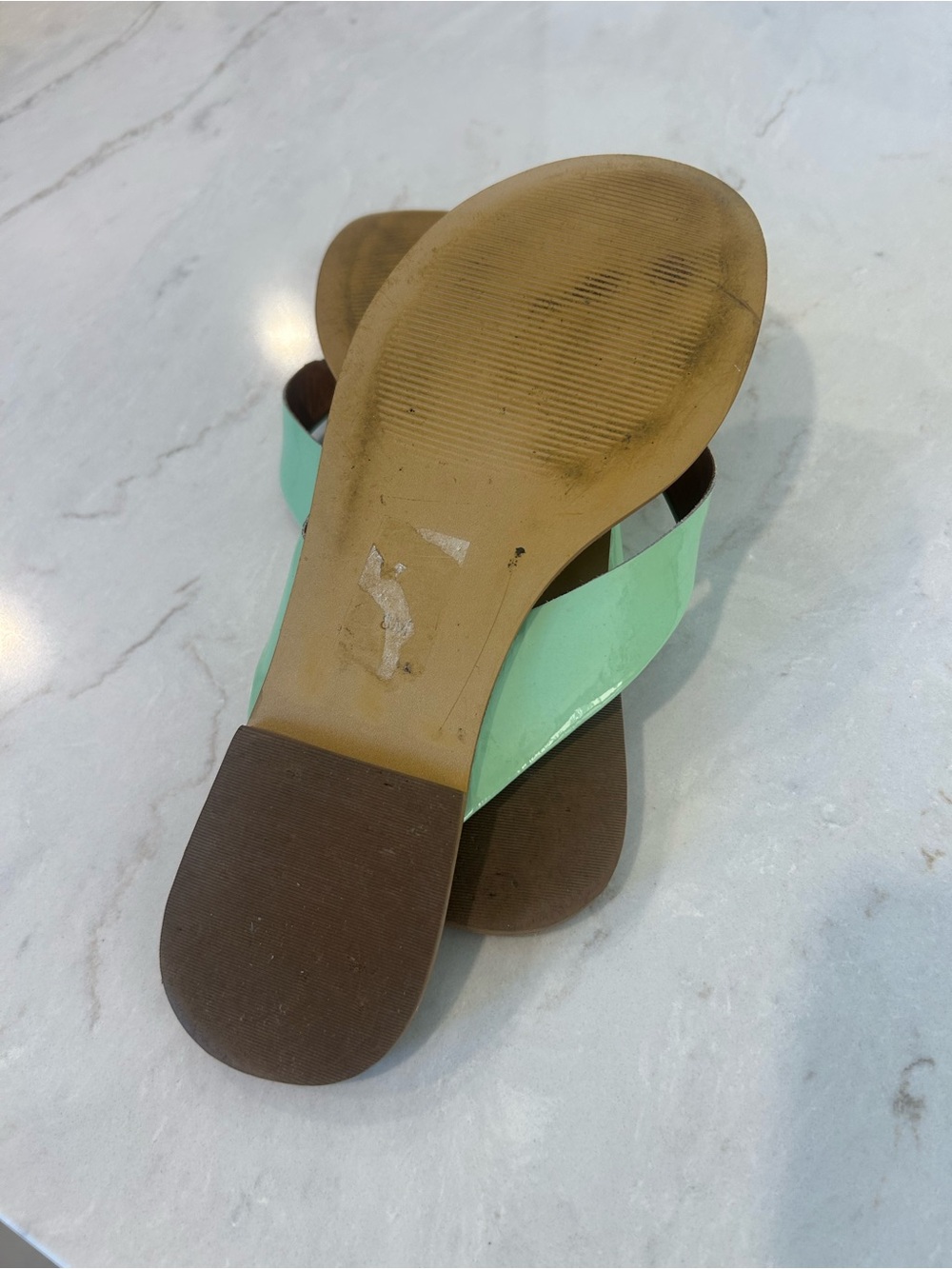 Diane Von Furstenberg Mint Patent Leather Thong Sandals with Heart Accent - Picture 8 of 10